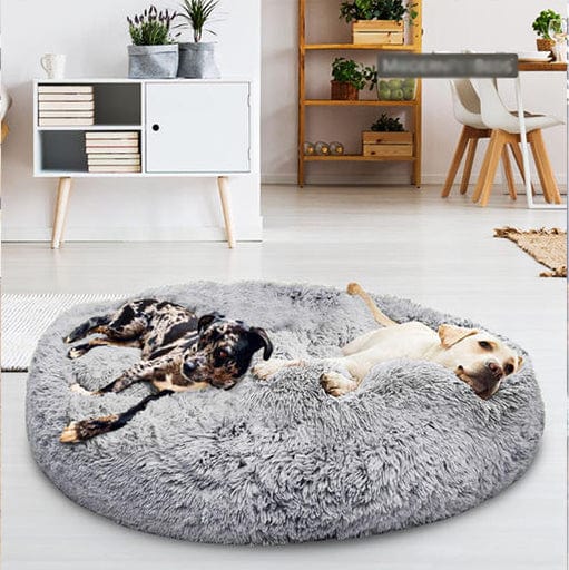 Round Plush Pet Bed with Raised Rim for Dogs & Cats | Anti-Anxiety Donut Cushion for Small Medium Large Pets | Machine Washable