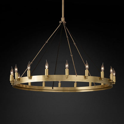 Circular Iron Ring Chandelier with Candelabra Bulbs – Statement Lighting for High Ceilings – 5 Diameter Options from 27" to 73"
