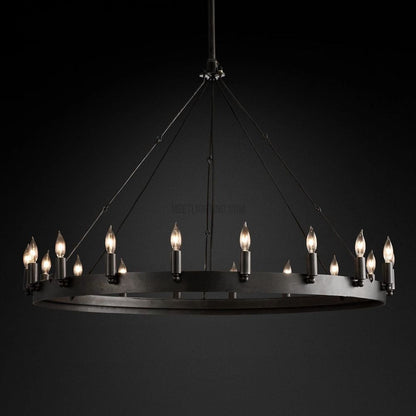 Circular Iron Ring Chandelier with Candelabra Bulbs – Statement Lighting for High Ceilings – 5 Diameter Options from 27" to 73"