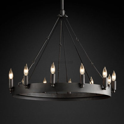 Circular Iron Ring Chandelier with Candelabra Bulbs – Statement Lighting for High Ceilings – 5 Diameter Options from 27" to 73"