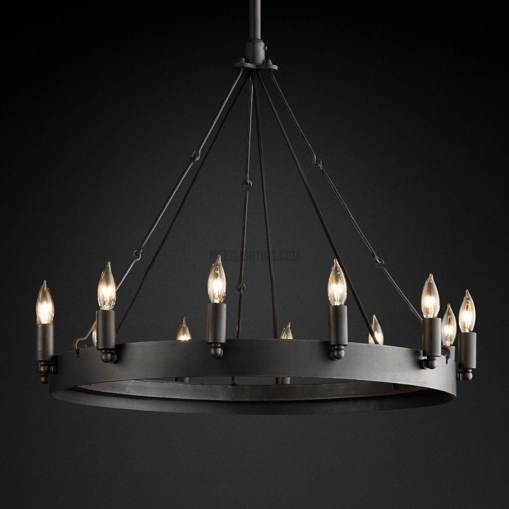 Circular Iron Ring Chandelier with Candelabra Bulbs – Statement Lighting for High Ceilings – 5 Diameter Options from 27" to 73"