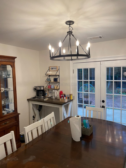 Circular Iron Ring Chandelier with Candelabra Bulbs – Statement Lighting for High Ceilings – 5 Diameter Options from 27" to 73"