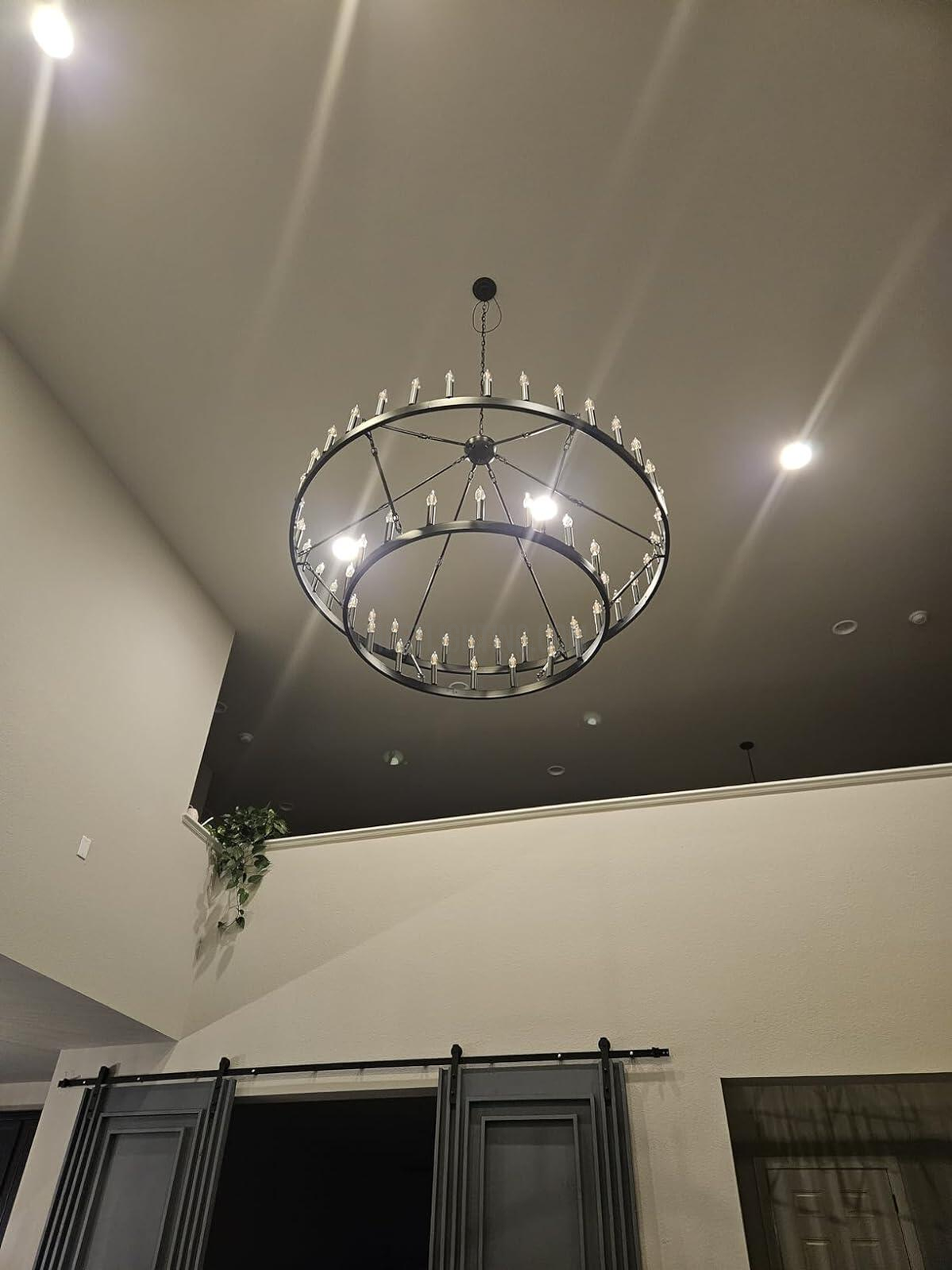 Circular Iron Ring Chandelier with Candelabra Bulbs – Statement Lighting for High Ceilings – 5 Diameter Options from 27" to 73"