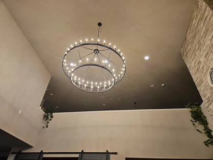 Circular Iron Ring Chandelier with Candelabra Bulbs – Statement Lighting for High Ceilings – 5 Diameter Options from 27" to 73"