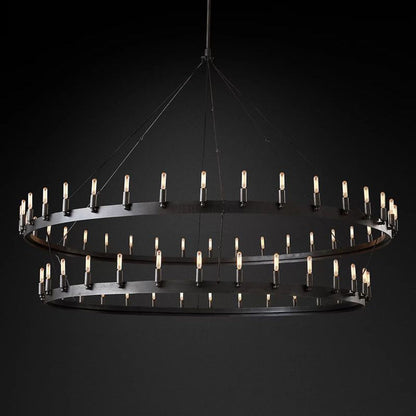 Two-Tier Industrial Chandelier with Filament Bulbs – Iron Angle Frame for Dining Room, Foyer & Living Space