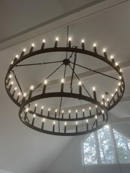 Two-Tier Industrial Chandelier with Filament Bulbs – Iron Angle Frame for Dining Room, Foyer & Living Space