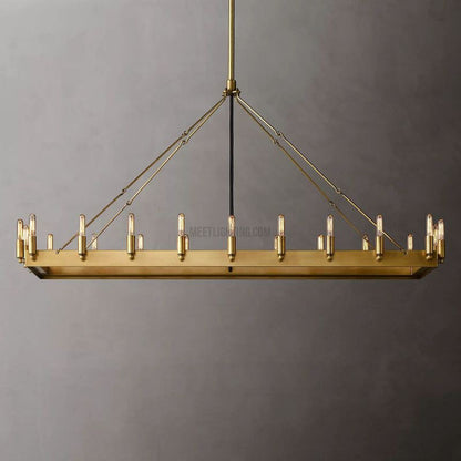 Industrial Rectangular Chandelier with Exposed Edison Bulbs – Adjustable Height Steel Frame Ceiling Light for Dining Room, Kitchen Island
