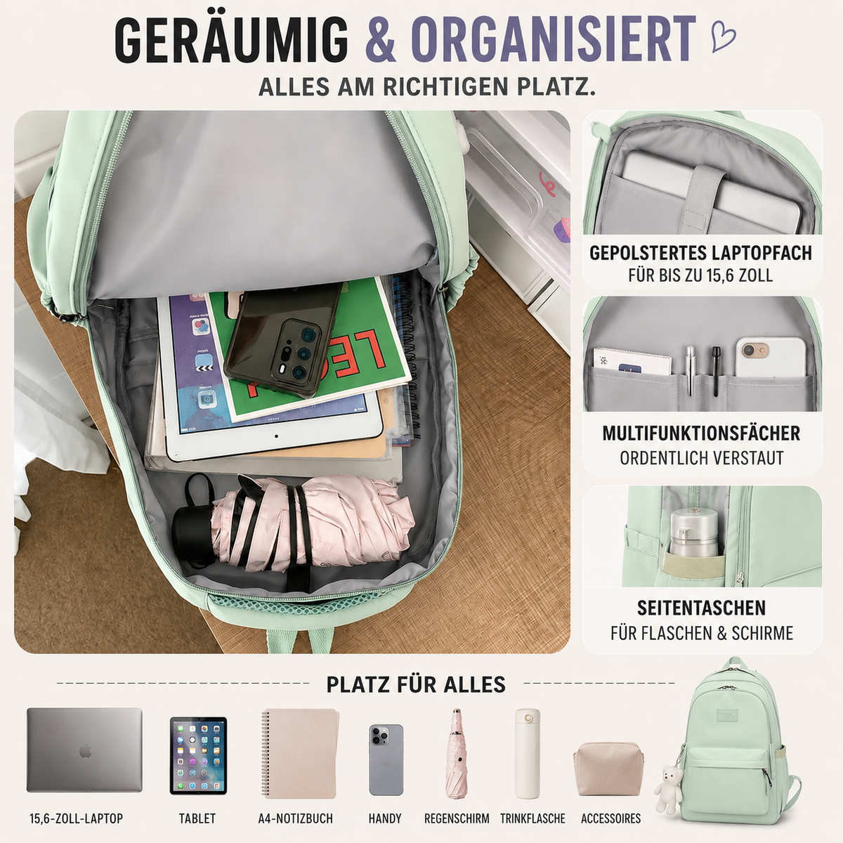Everyday Backpack with Padded Laptop Compartment & Multiple Pockets for School, Work & Travel