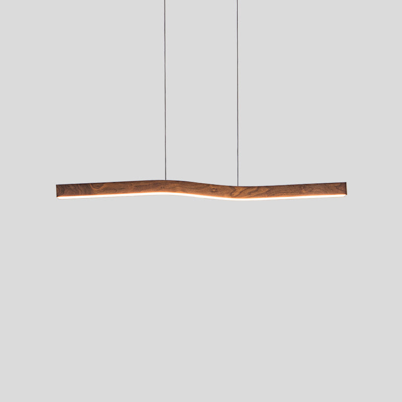 Modern Wave Pendant Light with Walnut-Finish Metal Frame & Dimmable LED for Dining Room Kitchen