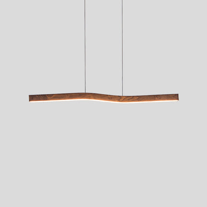 Modern Wave Pendant Light with Walnut-Finish Metal Frame & Dimmable LED for Dining Room Kitchen