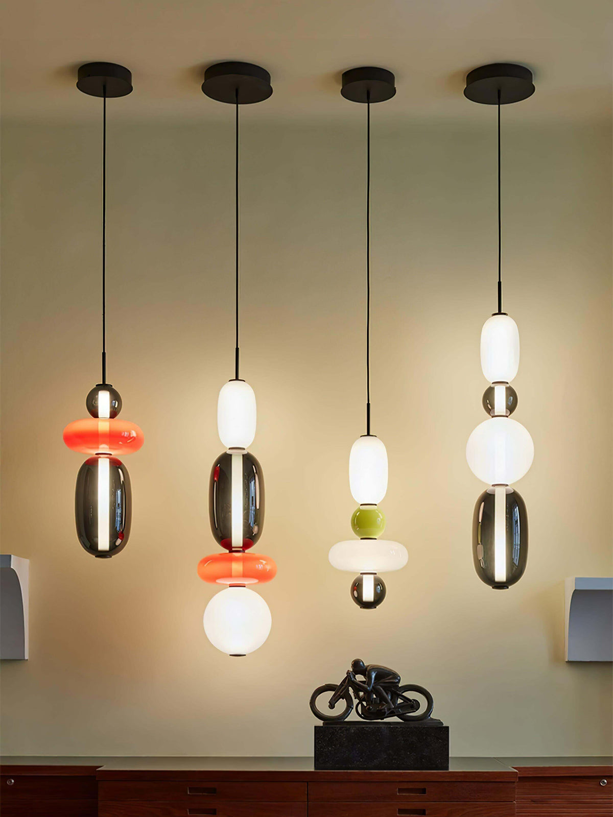Stacked Glass Orb Hanging Light Fixture for Dining Room Kitchen Island Multi-Color Tinted Ceiling Pendant 30 Inch Height Adjustable Modern A