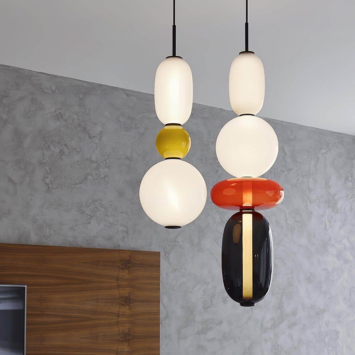 Stacked Glass Orb Hanging Light Fixture for Dining Room Kitchen Island Multi-Color Tinted Ceiling Pendant 30 Inch Height Adjustable Modern A
