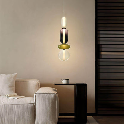 Stacked Glass Orb Hanging Light Fixture for Dining Room Kitchen Island Multi-Color Tinted Ceiling Pendant 30 Inch Height Adjustable Modern A