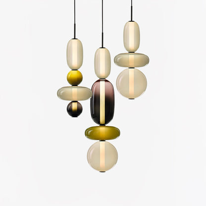 Handblown Glass Drop Pendant LED 7-inch Multi-Color Chandelier Dimmable Ceiling Light Adjustable for Kitchen Island Dining Table Living Room