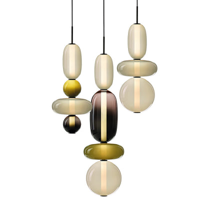 Handblown Glass Drop Pendant LED 7-inch Multi-Color Chandelier Dimmable Ceiling Light Adjustable for Kitchen Island Dining Table Living Room