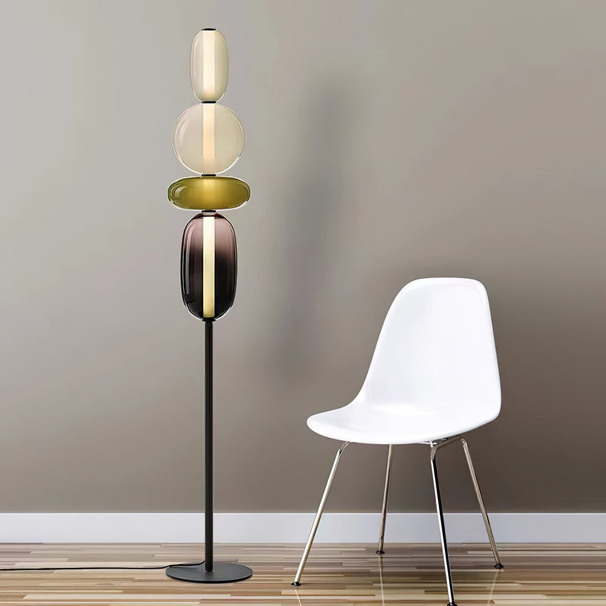 Tall Standing Lamp with Adjustable Color Temperature Metal & Glass Shade Modern Accent Lighting for Bedroom Living Room Reading Nook 51 in