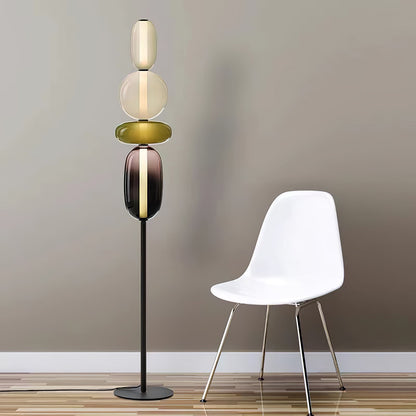 Artisan Glass Standing Lamp 63 in Red White Black Accent Light for Living Room Contemporary Sculptural Décor LED Uplight Statement Piece