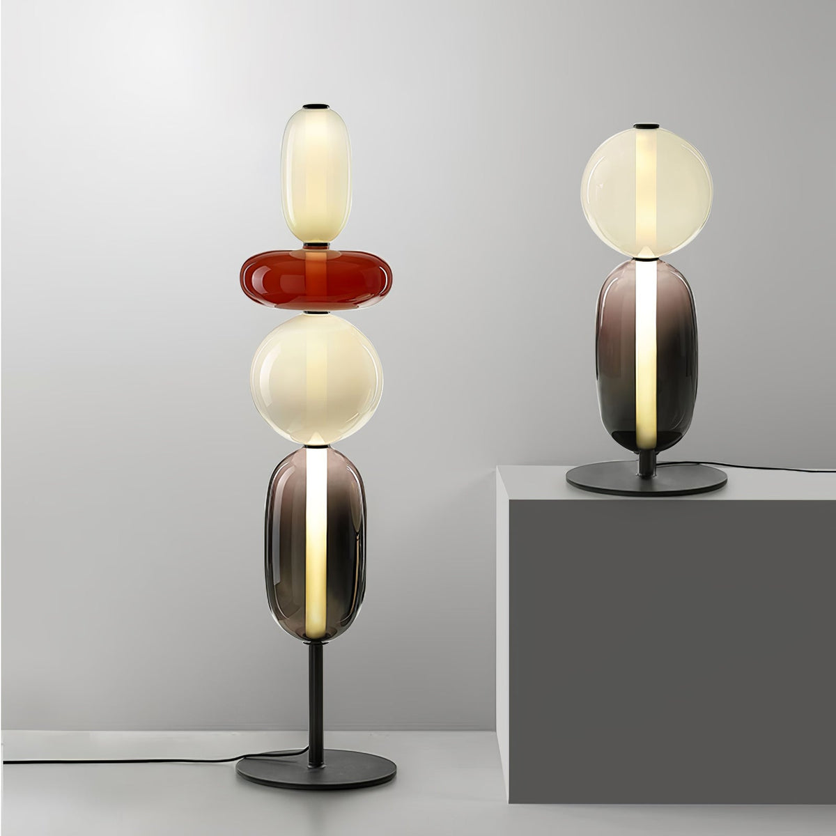 Artisan Glass Standing Lamp 63 in Red White Black Accent Light for Living Room Contemporary Sculptural Décor LED Uplight Statement Piece