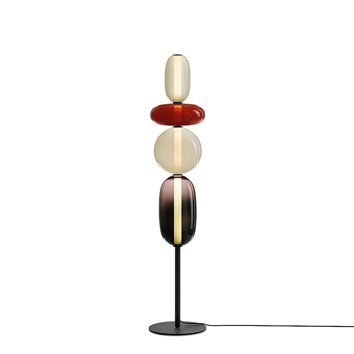 Artisan Glass Standing Lamp 63 in Red White Black Accent Light for Living Room Contemporary Sculptural Décor LED Uplight Statement Piece