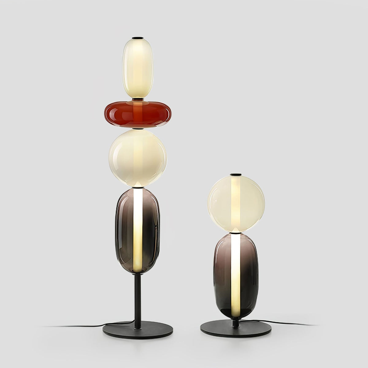 Artisan Glass Standing Lamp 63 in Red White Black Accent Light for Living Room Contemporary Sculptural Décor LED Uplight Statement Piece