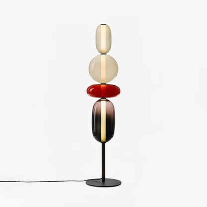 Artisan Glass Standing Lamp 63 in Red White Black Accent Light for Living Room Contemporary Sculptural Décor LED Uplight Statement Piece