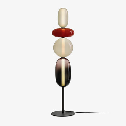 Artisan Glass Standing Lamp 63 in Red White Black Accent Light for Living Room Contemporary Sculptural Décor LED Uplight Statement Piece