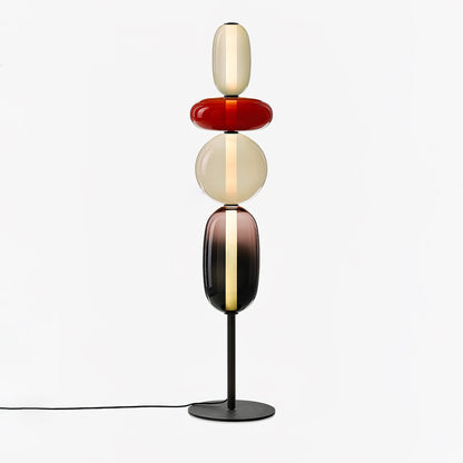 Artisan Glass Standing Lamp 63 in Red White Black Accent Light for Living Room Contemporary Sculptural Décor LED Uplight Statement Piece