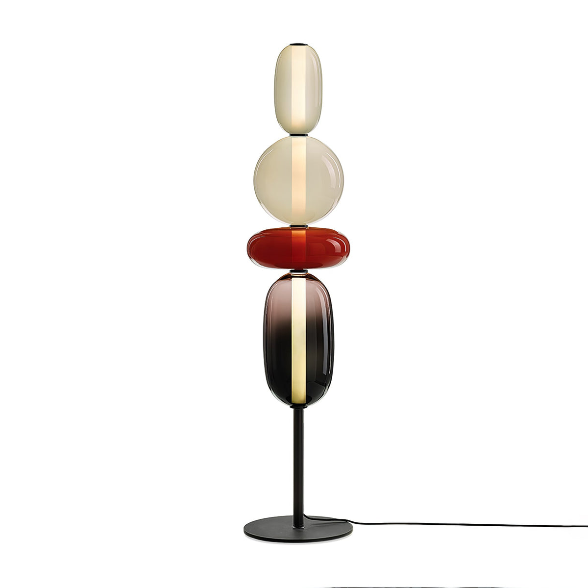 Artisan Glass Standing Lamp 63 in Red White Black Accent Light for Living Room Contemporary Sculptural Décor LED Uplight Statement Piece