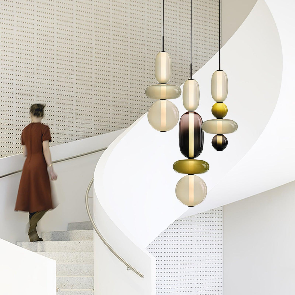 Handblown Glass Drop Pendant LED 7-inch Multi-Color Chandelier Dimmable Ceiling Light Adjustable for Kitchen Island Dining Table Living Room