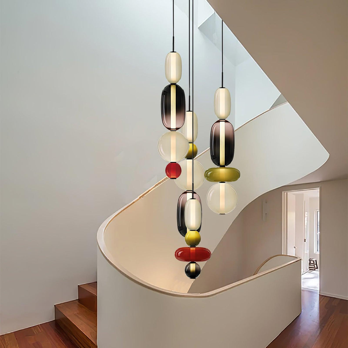 Handblown Glass Drop Pendant LED 7-inch Multi-Color Chandelier Dimmable Ceiling Light Adjustable for Kitchen Island Dining Table Living Room