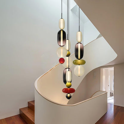 Handblown Glass Drop Pendant LED 7-inch Multi-Color Chandelier Dimmable Ceiling Light Adjustable for Kitchen Island Dining Table Living Room