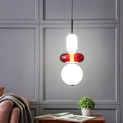 Handblown Glass Drop Pendant LED 7-inch Multi-Color Chandelier Dimmable Ceiling Light Adjustable for Kitchen Island Dining Table Living Room