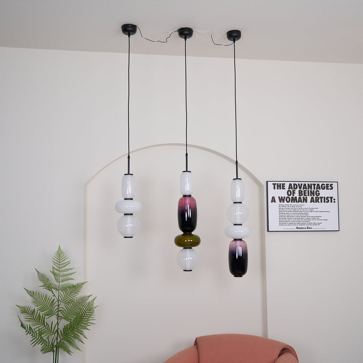 Multi-Jar LED Overhead Fixture 20 Inch Colorful Tinted Glass Drop Lights for Dining Kitchen Bedroom Modern Bohemian Accent Chandelier Adjust
