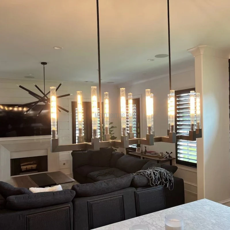 Linear Dining Room Chandelier 67 in Brass & Ribbed Glass 12-Light for Kitchen Island Entryway Foyer