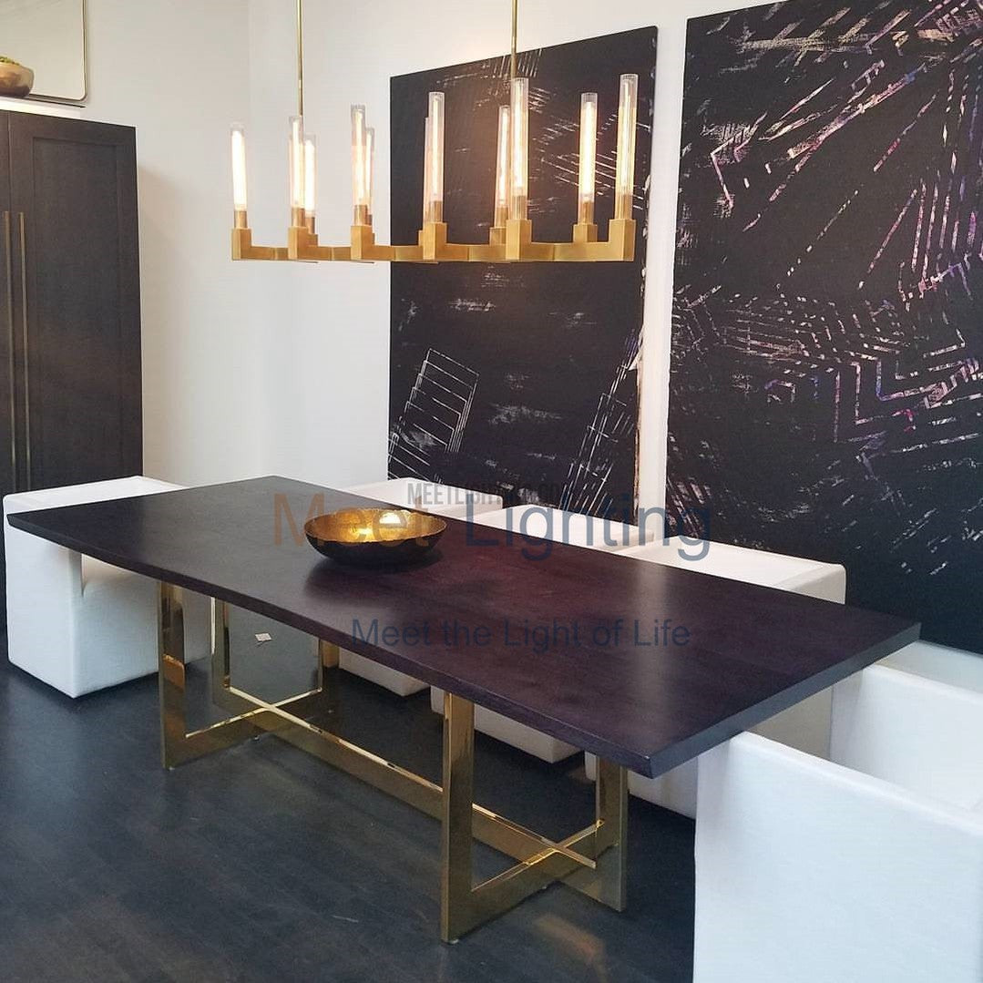 Linear Dining Room Chandelier 67 in Brass & Ribbed Glass 12-Light for Kitchen Island Entryway Foyer