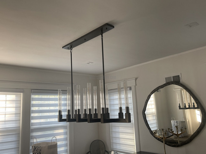 Linear Dining Room Chandelier 67 in Brass & Ribbed Glass 12-Light for Kitchen Island Entryway Foyer