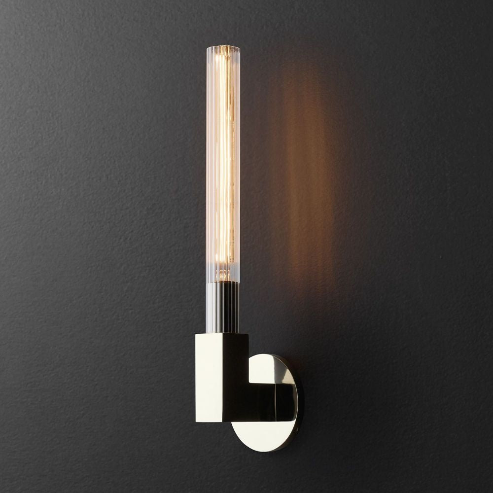 Glass Cylinder Wall Sconce with Brass or Nickel Finish – Single, Double & Linear Mount for Modern Interiors