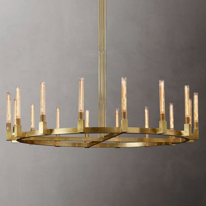 Fluted Glass Ring Chandelier 8-16 Lights Brass Nickel or Black 36-72 Inch Adjustable Height for Dining Room Foyer Living Room Large