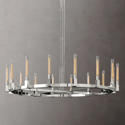 Fluted Glass Ring Chandelier 8-16 Lights Brass Nickel or Black 36-72 Inch Adjustable Height for Dining Room Foyer Living Room Large