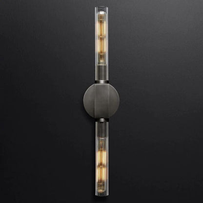 Ribbed Glass Linear Vanity Light 2-Bulb Brass Wall Fixture for Bathroom Living Room Bedroom Hallway
