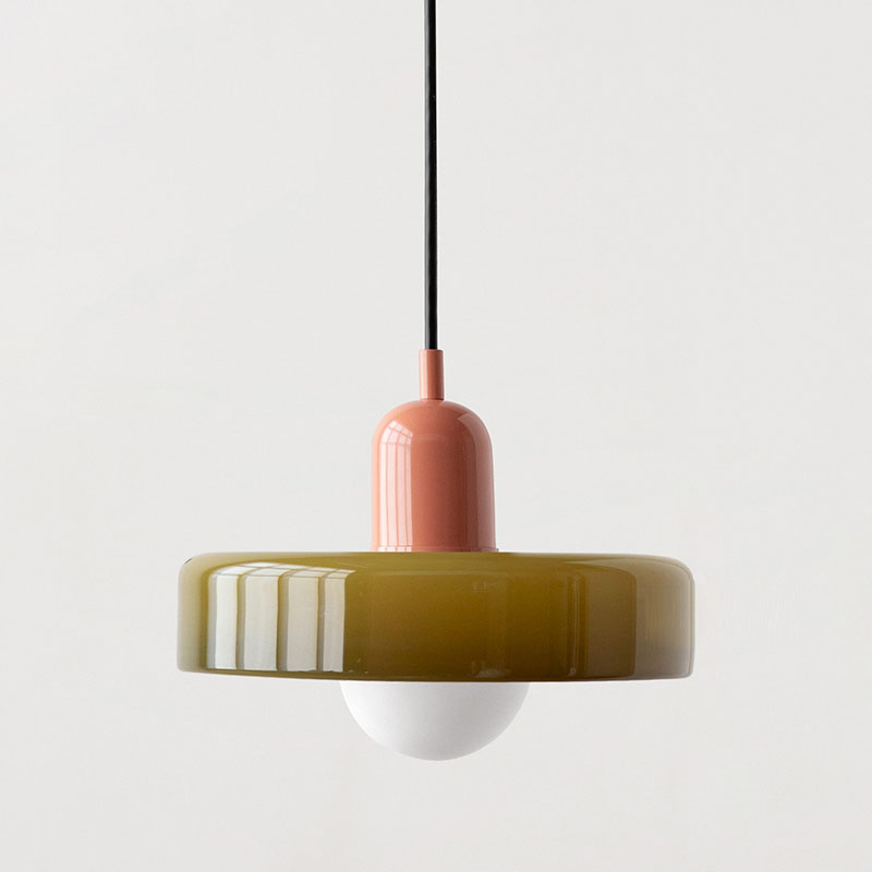 Handcrafted Art Glass Dome Pendant Light, Adjustable Modern Hanging Fixture for Dining Room Kitchen Island Living Room