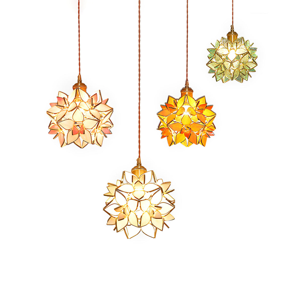 Glass Globe Ceiling Light with Floral Detail, 8-Inch Brass Hanging Fixture for Dining Room & Bedroom Ambient Lighting