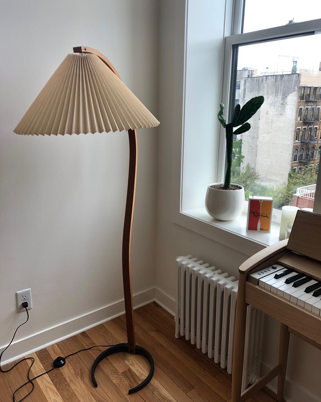 Arched Wood Reading Lamp with Fabric Shade 59 in Tall Modern Over-Sofa Light Natural Finish for Living Rooms Bedrooms Minimalist Standing La