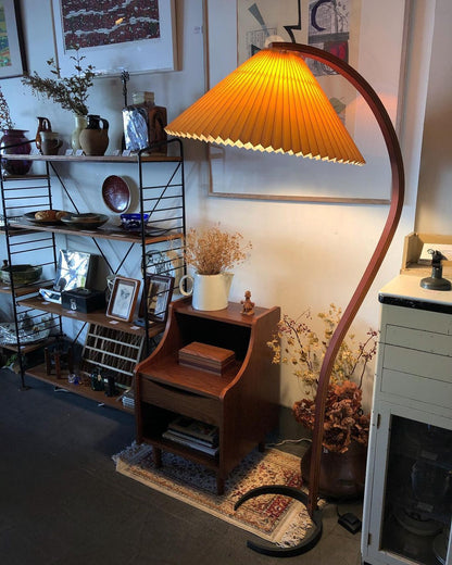 Arched Wood Reading Lamp with Fabric Shade 59 in Tall Modern Over-Sofa Light Natural Finish for Living Rooms Bedrooms Minimalist Standing La