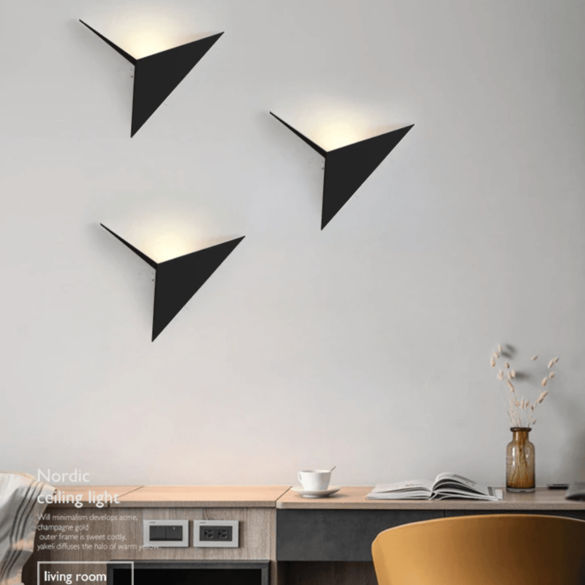 Triangle Metal Sconce 3W LED Downlight for Bedroom Living Room Hallway Black White Gold Modern Geometric Accent Light Fixture Wall Mount Con