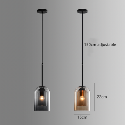 Modern Smoked Glass Pendant Light with Metal Frame for Dining Room & Bedroom | Contemporary Industrial Hanging Lamp Fixture | Ceiling