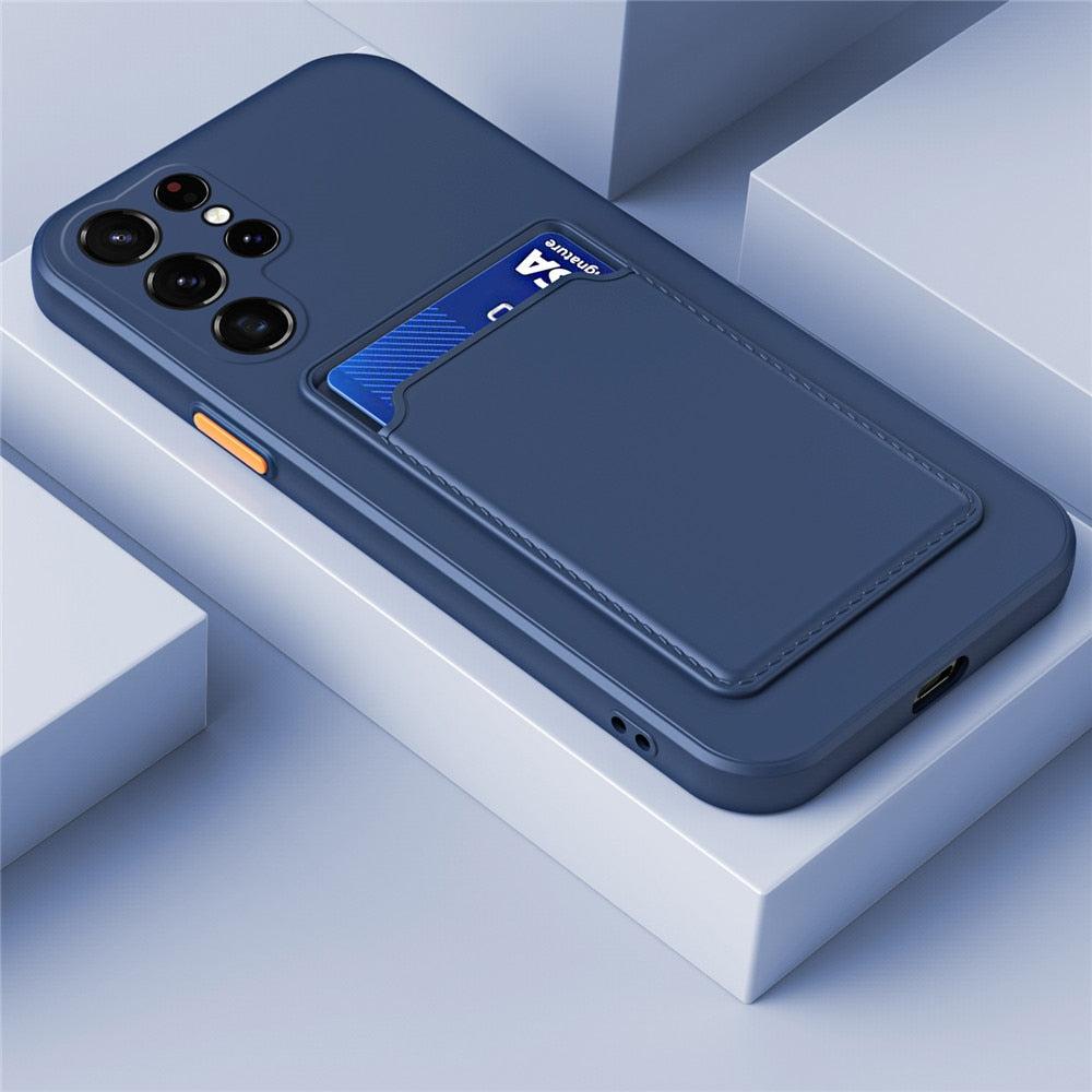 Silicone Phone Case with Built-In Card Slot for Samsung Galaxy – Shockproof Protection, Anti-Fingerprint Finish, Holds 2 Cards