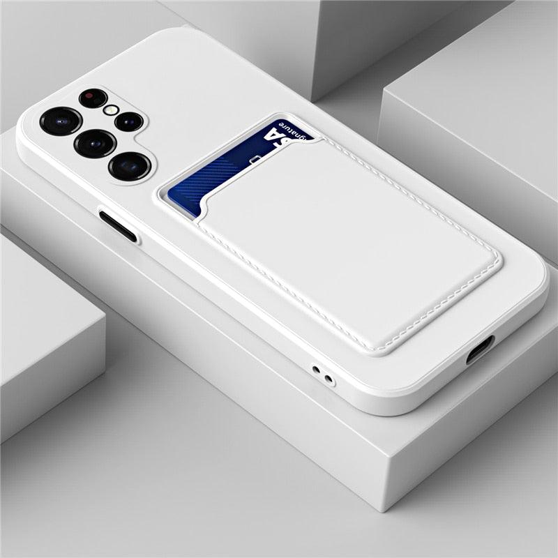 Silicone Phone Case with Built-In Card Slot for Samsung Galaxy – Shockproof Protection, Anti-Fingerprint Finish, Holds 2 Cards