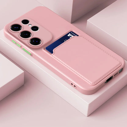 Silicone Phone Case with Built-In Card Slot for Samsung Galaxy – Shockproof Protection, Anti-Fingerprint Finish, Holds 2 Cards