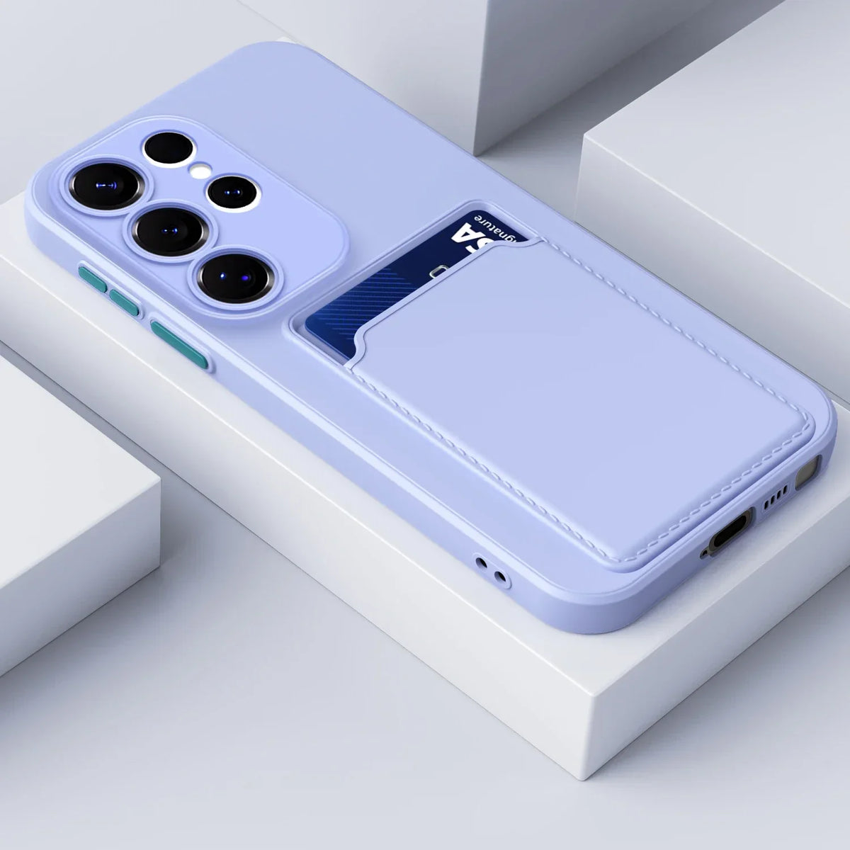 Silicone Phone Case with Built-In Card Slot for Samsung Galaxy – Shockproof Protection, Anti-Fingerprint Finish, Holds 2 Cards